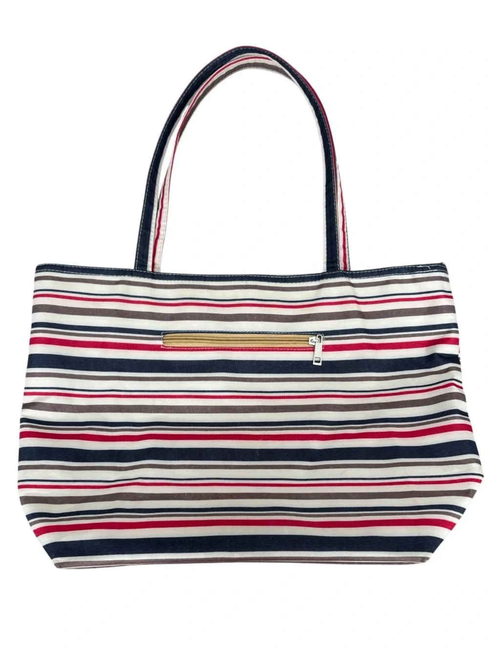 Kate Spade Striped Shoulder Bag Tote Tan Red Navy Travel Nautical Coastal Luxury